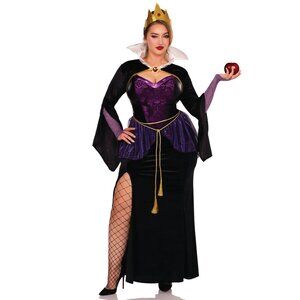 Four Piece Evil Queen Costume Set, High-Slit Gown with Velvet Shrug